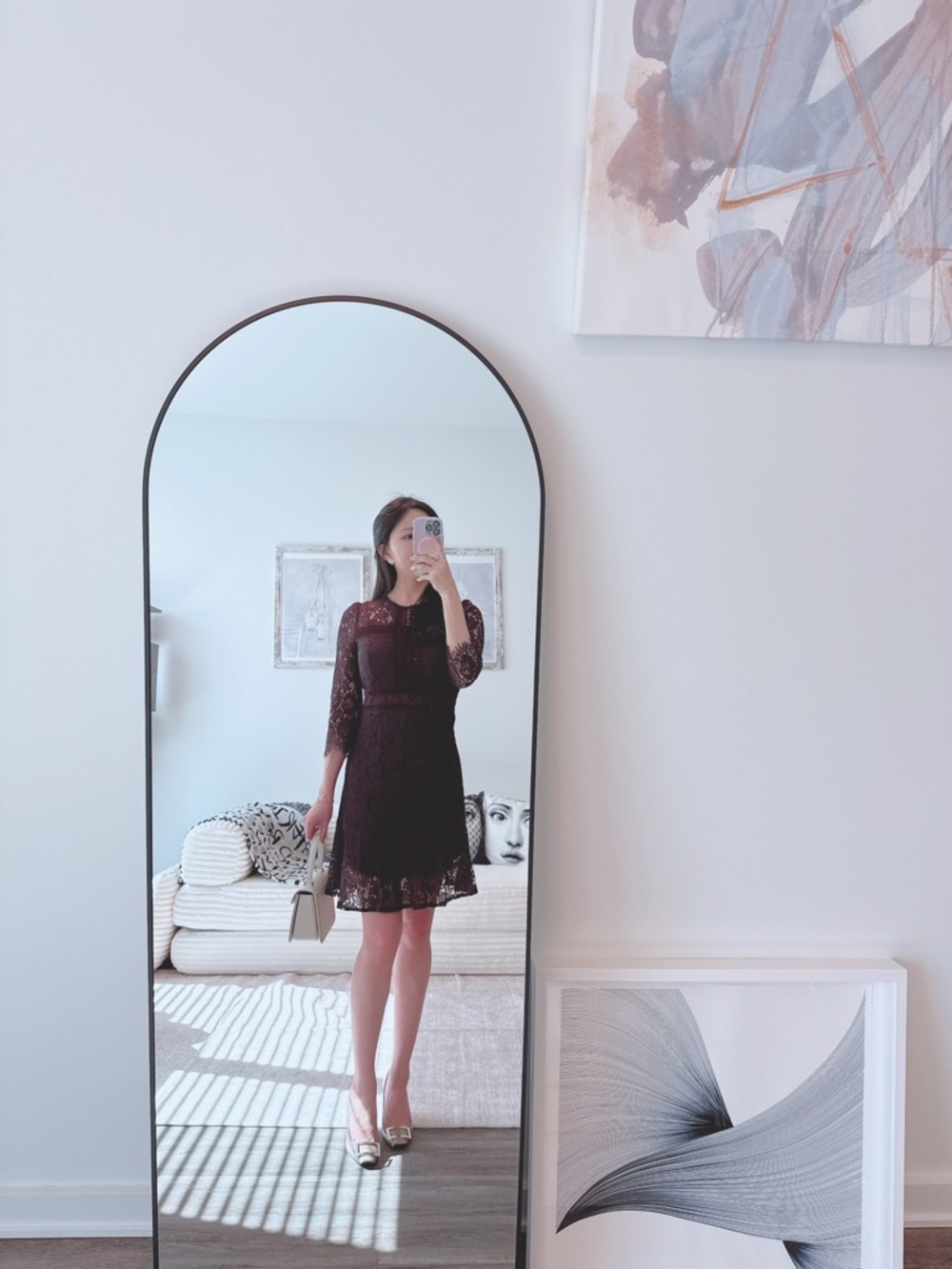Wine Burgundy Lace Dress Korean Boutique Romantic Fit Flare Dress